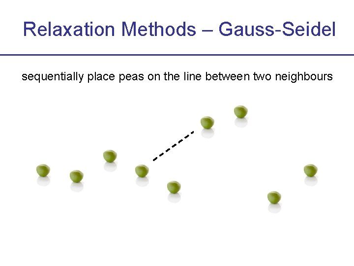 Relaxation Methods – Gauss-Seidel sequentially place peas on the line between two neighbours 