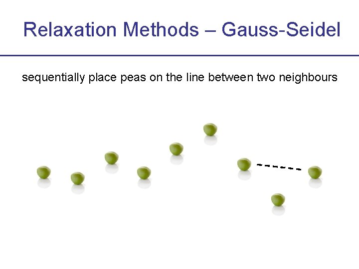 Relaxation Methods – Gauss-Seidel sequentially place peas on the line between two neighbours 