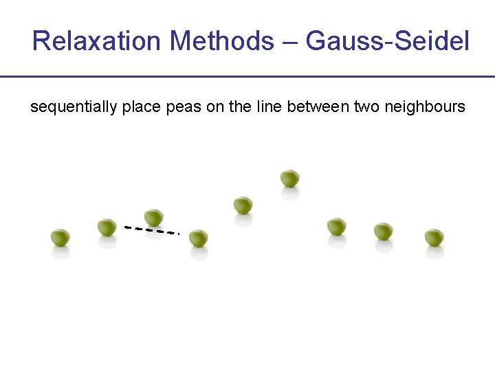 Relaxation Methods – Gauss-Seidel sequentially place peas on the line between two neighbours 