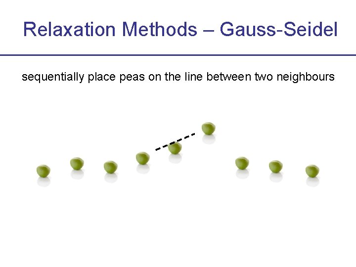 Relaxation Methods – Gauss-Seidel sequentially place peas on the line between two neighbours 