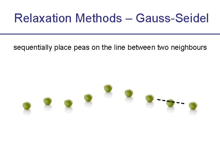 Relaxation Methods – Gauss-Seidel sequentially place peas on the line between two neighbours 