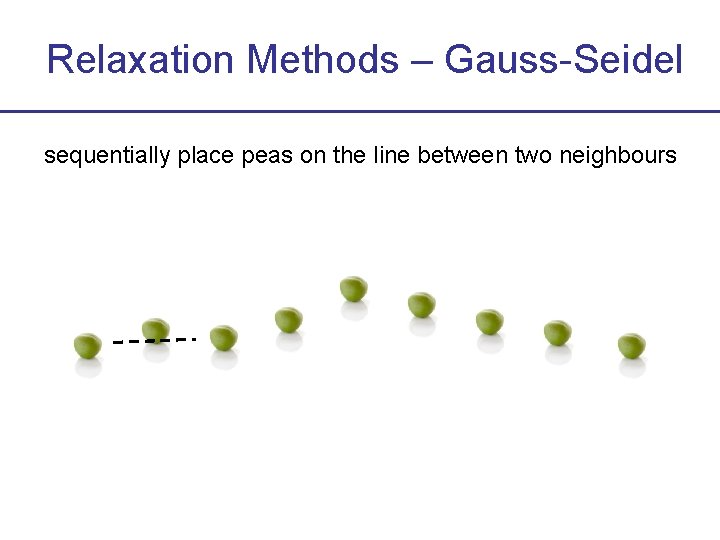 Relaxation Methods – Gauss-Seidel sequentially place peas on the line between two neighbours 