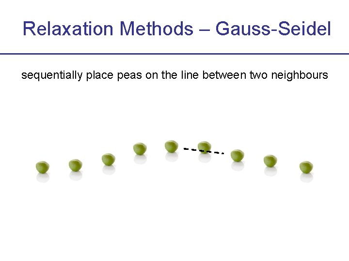 Relaxation Methods – Gauss-Seidel sequentially place peas on the line between two neighbours 