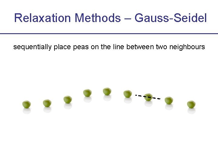 Relaxation Methods – Gauss-Seidel sequentially place peas on the line between two neighbours 