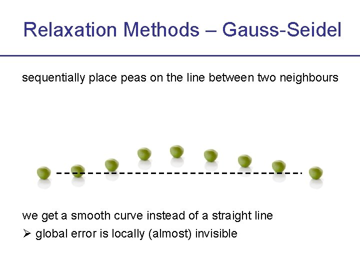 Relaxation Methods – Gauss-Seidel sequentially place peas on the line between two neighbours we