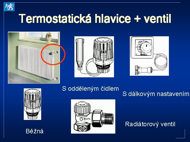 Termostatická hlavice + ventil S odděleným čidlem Běžná S dálkovým nastavením Radiátorový ventil 