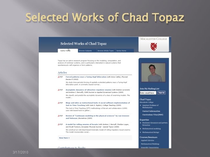 Selected Works of Chad Topaz 3/17/2010 