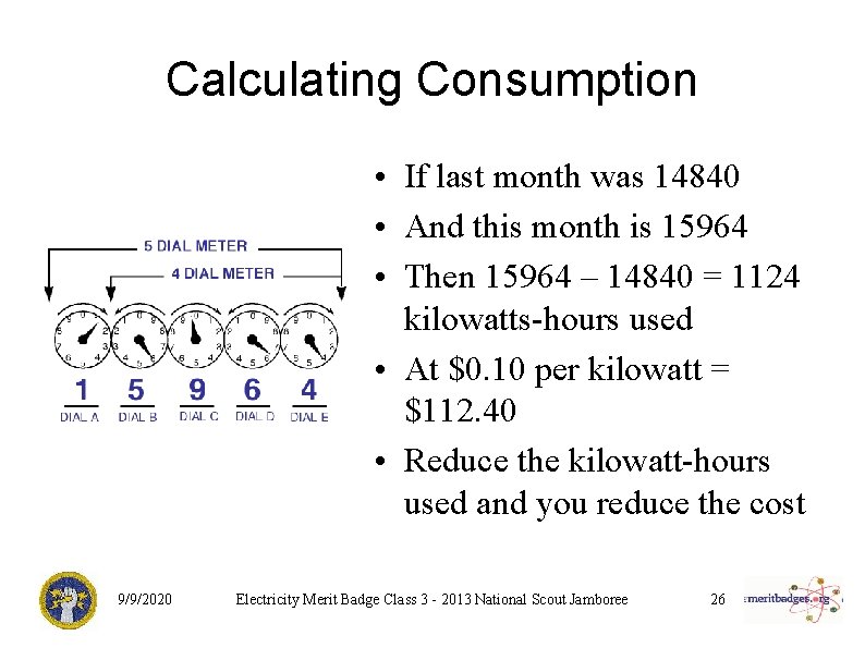 Calculating Consumption • If last month was 14840 • And this month is 15964