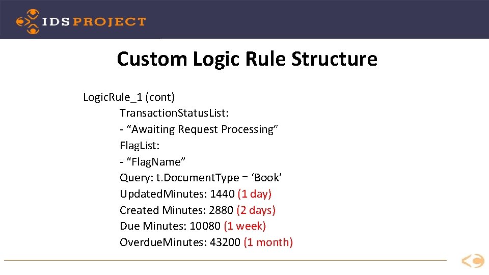 Custom Logic Rule Structure Logic. Rule_1 (cont) Transaction. Status. List: - “Awaiting Request Processing”