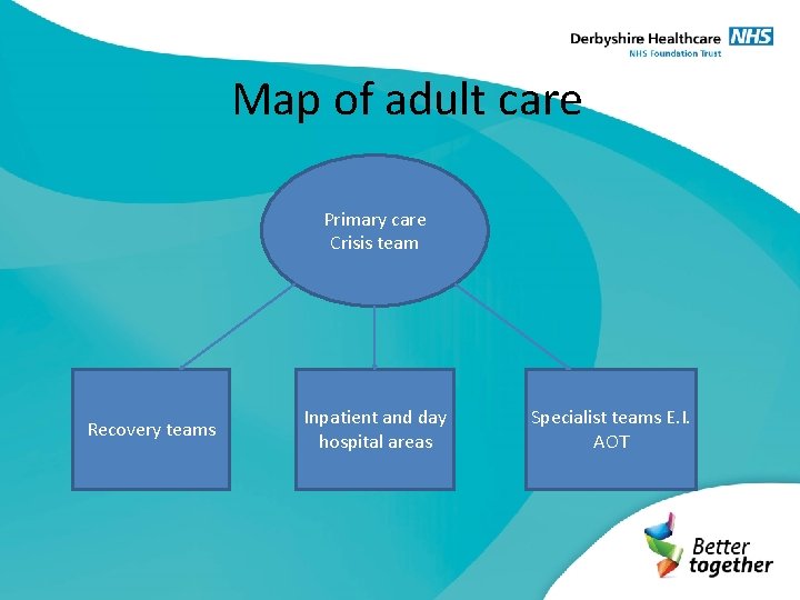 Map of adult care Primary care Crisis team Recovery teams Inpatient and day hospital