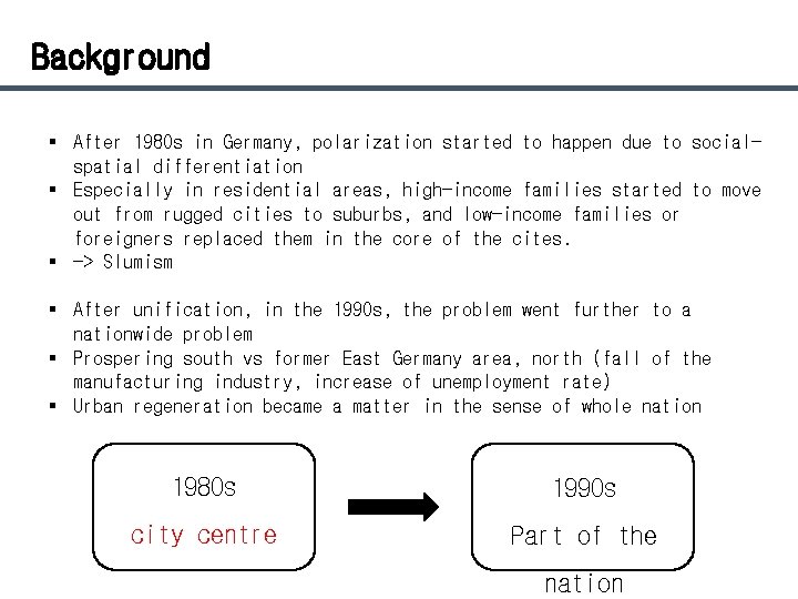 Background § After 1980 s in Germany, polarization started to happen due to socialspatial