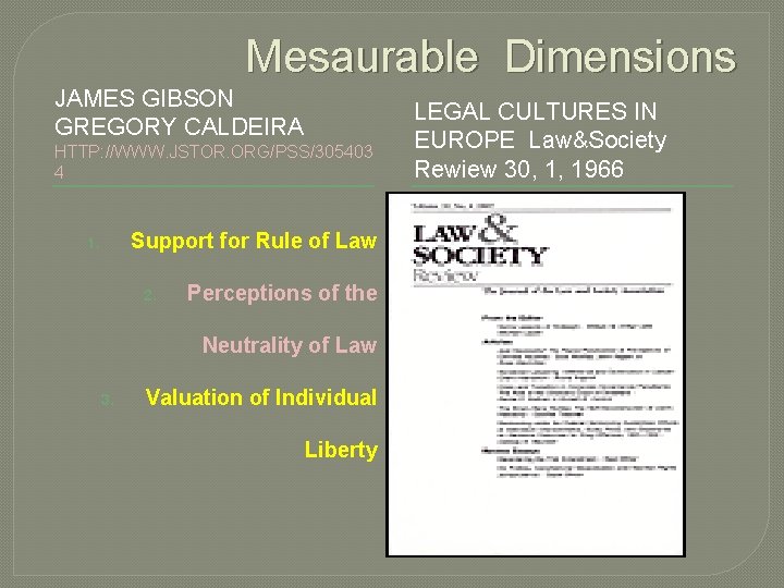 Mesaurable Dimensions JAMES GIBSON GREGORY CALDEIRA HTTP: //WWW. JSTOR. ORG/PSS/305403 4 Support for Rule