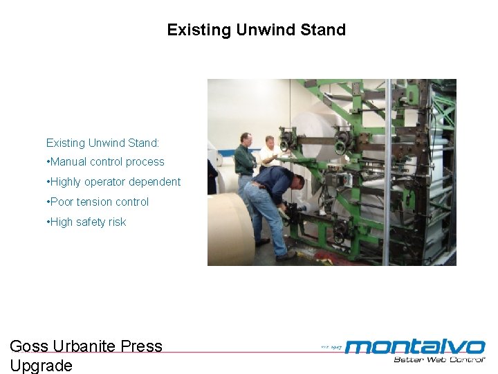 Existing Unwind Stand: • Manual control process • Highly operator dependent • Poor tension
