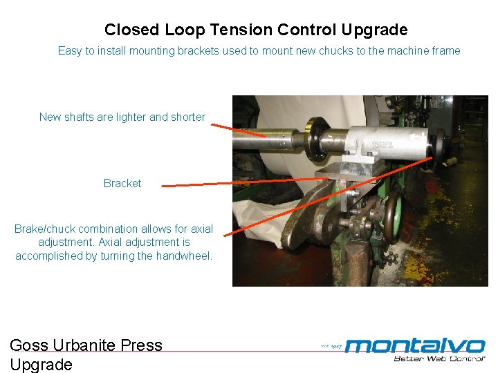 Closed Loop Tension Control Upgrade Easy to install mounting brackets used to mount new