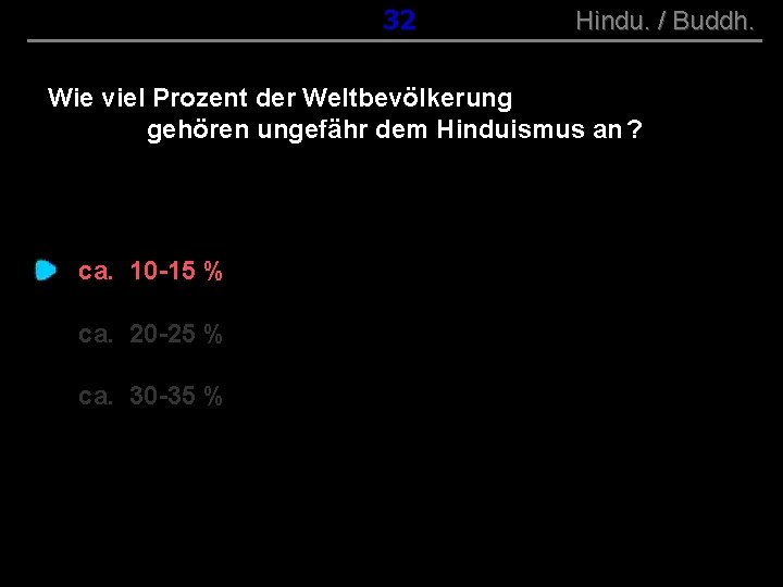 ( B+R-S 13/10 ) 032 Hindu. / Buddh. Wie viel Prozent der Weltbevölkerung gehören