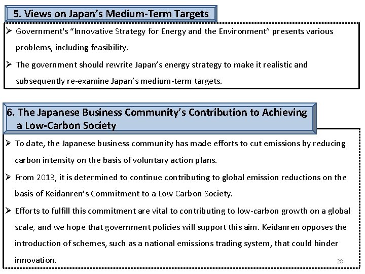 5. Views on Japan’s Medium-Term Targets Ø Government's “Innovative Strategy for Energy and the