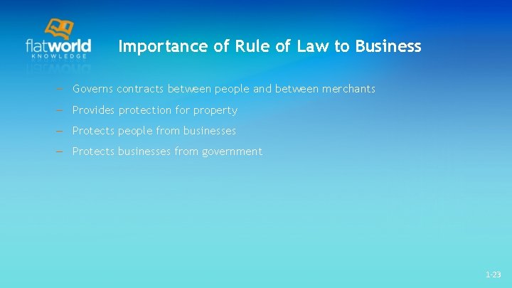 Importance of Rule of Law to Business – Governs contracts between people and between