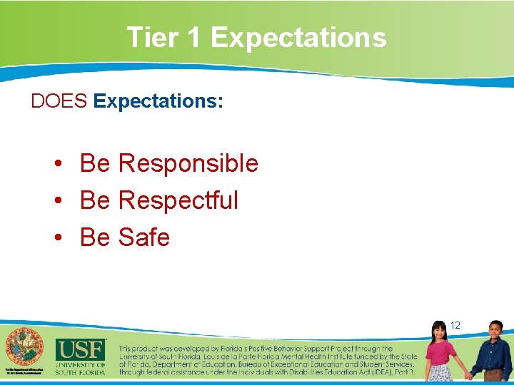 Tier 1 Expectations DOES Expectations: • Be Responsible • Be Respectful • Be Safe