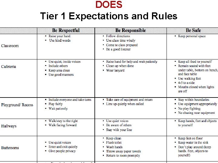 DOES Tier 1 Expectations and Rules En t exp er yo ect ur s