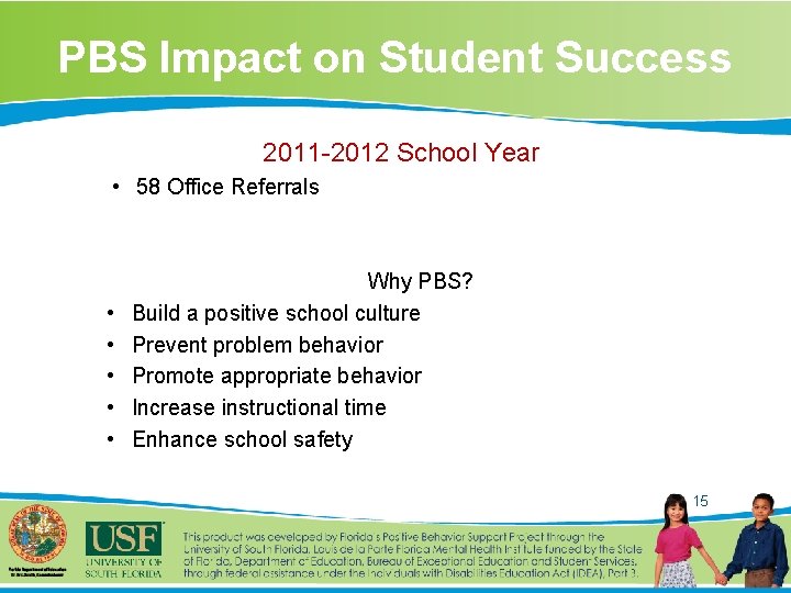 PBS Impact on Student Success 2011 -2012 School Year • 58 Office Referrals •