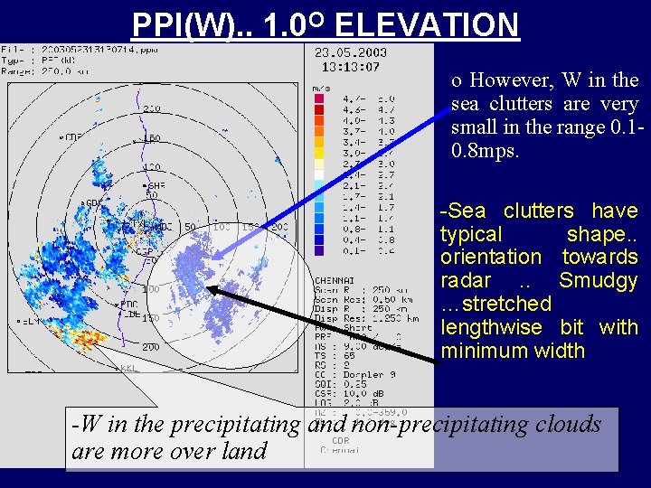 PPI(W). . 1. 0 O ELEVATION o However, W in the sea clutters are