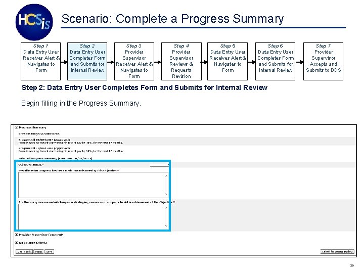 Scenario: Complete a Progress Summary Step 1 Data Entry User Receives Alert & Navigates