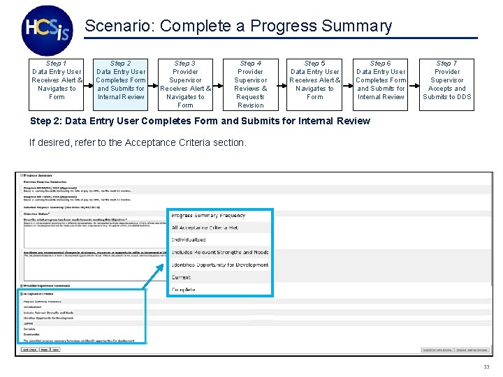 Scenario: Complete a Progress Summary Step 1 Data Entry User Receives Alert & Navigates