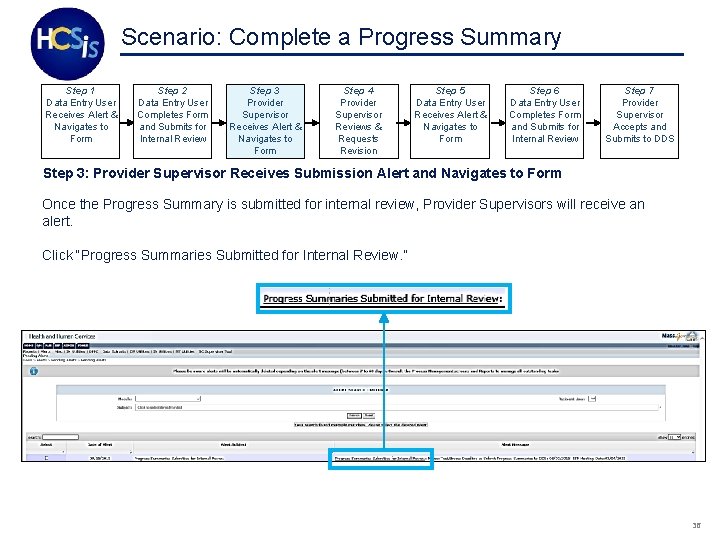 Scenario: Complete a Progress Summary Step 1 Data Entry User Receives Alert & Navigates