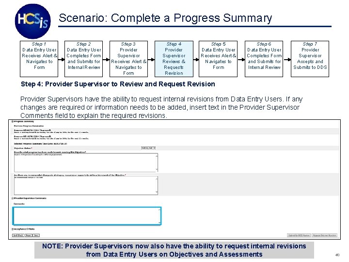 Scenario: Complete a Progress Summary Step 1 Data Entry User Receives Alert & Navigates