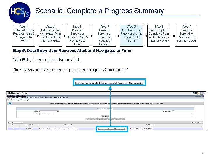 Scenario: Complete a Progress Summary Step 1 Data Entry User Receives Alert & Navigates