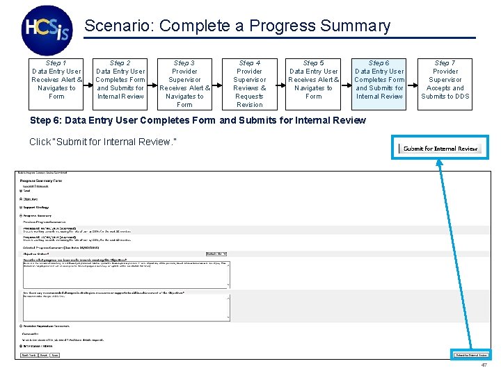 Scenario: Complete a Progress Summary Step 1 Data Entry User Receives Alert & Navigates