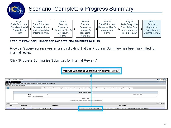 Scenario: Complete a Progress Summary Step 1 Data Entry User Receives Alert & Navigates