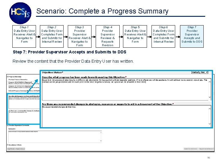 Scenario: Complete a Progress Summary Step 1 Data Entry User Receives Alert & Navigates