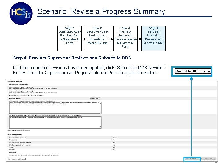 Scenario: Revise a Progress Summary Step 1 Data Entry User Receives Alert & Navigates