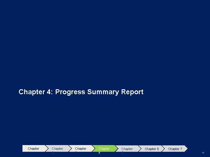 Chapter 4: Progress Summary Report Chapter 1 Chapter 2 Chapter 3 Chapter 4 Chapter
