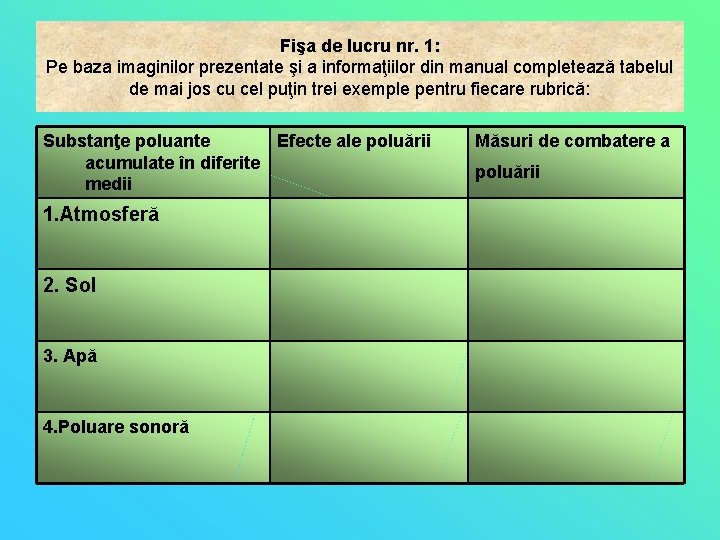 Fişa de lucru nr. 1: Pe baza imaginilor prezentate şi a informaţiilor din manual