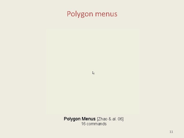 Polygon menus Polygon Menus [Zhao & al. 06] 16 commands 11 