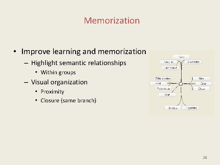 Memorization • Improve learning and memorization – Highlight semantic relationships • Within groups –