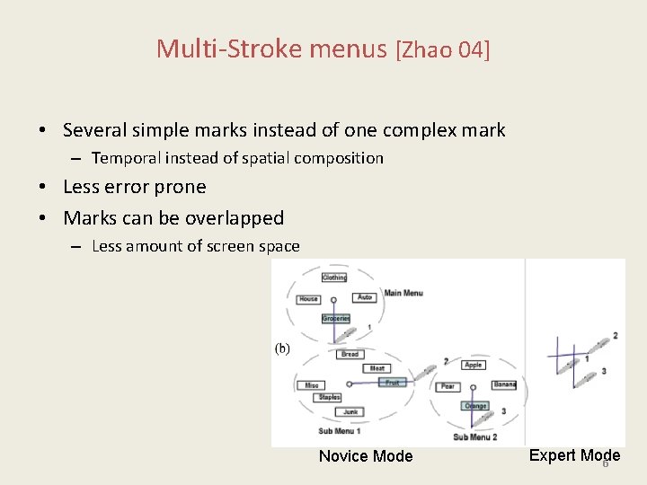 Multi-Stroke menus [Zhao 04] • Several simple marks instead of one complex mark –