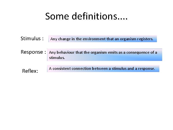 Some definitions. . Stimulus : Any change in the environment that an organism registers.