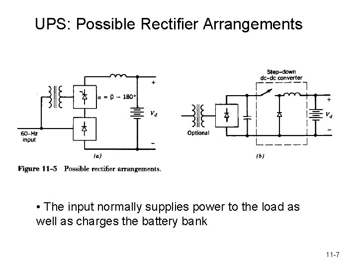UPS: Possible Rectifier Arrangements • The input normally supplies power to the load as