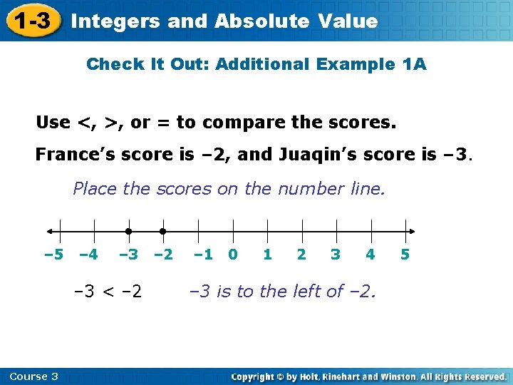 1 -3 Integers and Absolute Value Check It Out: Additional Example 1 A Use