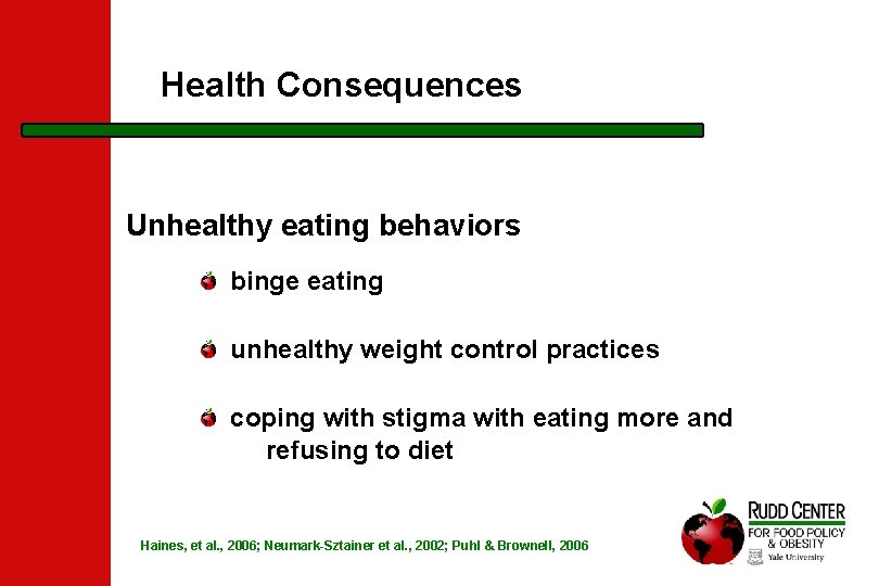 Health Consequences Unhealthy eating behaviors binge eating unhealthy weight control practices coping with stigma