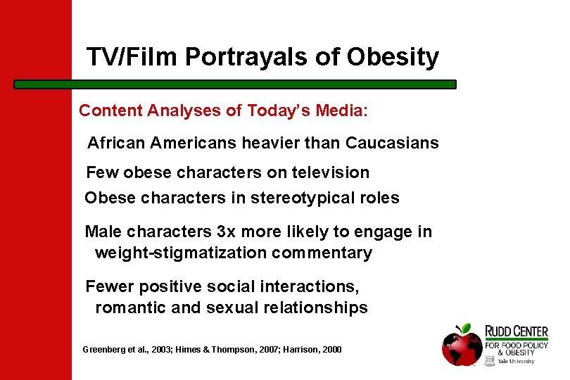 TV/Film Portrayals of Obesity Content Analyses of Today’s Media: African Americans heavier than Caucasians