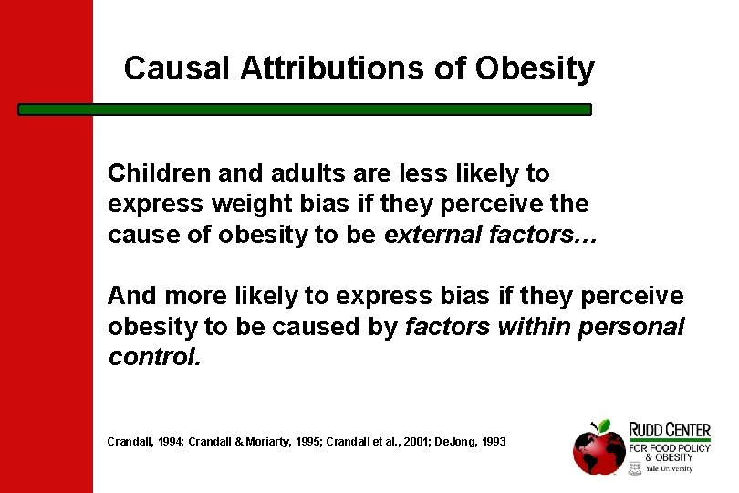 Causal Attributions of Obesity Children and adults are less likely to express weight bias