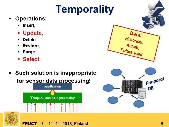 Temporality § Operations: § Insert, § Update, § Delete § Restore, § Purge §