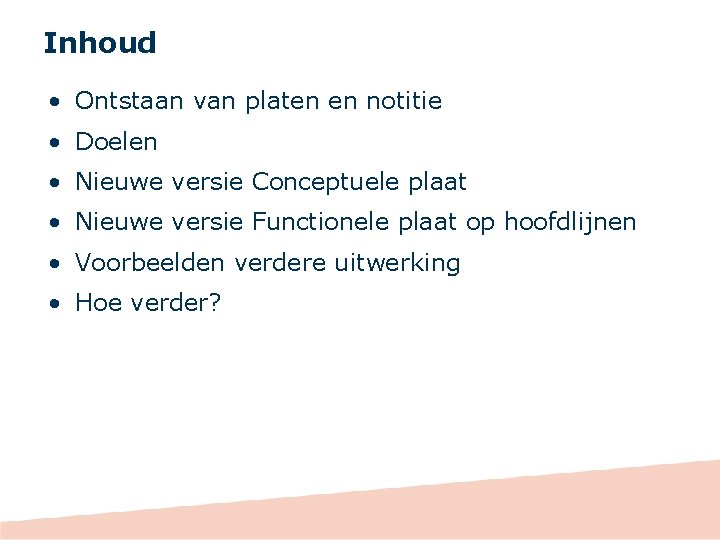 Inhoud • Ontstaan van platen en notitie • Doelen • Nieuwe versie Conceptuele plaat