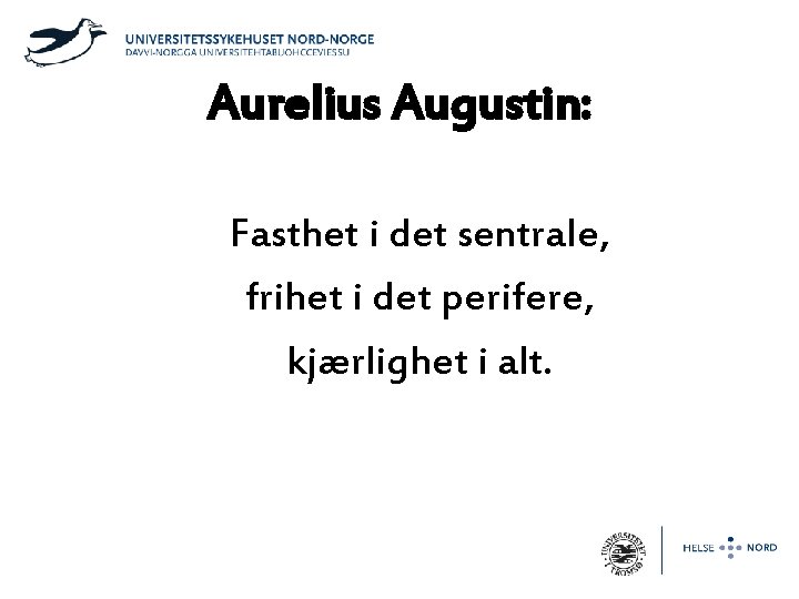 Aurelius Augustin: Fasthet i det sentrale, frihet i det perifere, kjærlighet i alt. 
