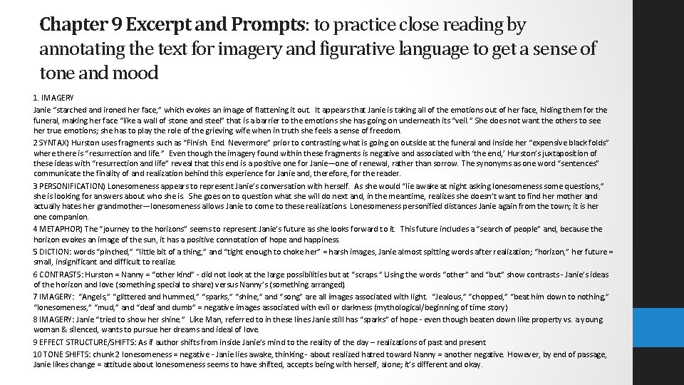 Chapter 9 Excerpt and Prompts: to practice close reading by annotating the text for