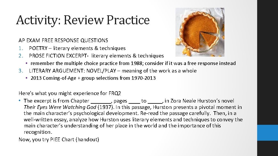 Activity: Review Practice AP EXAM FREE RESPONSE QUESTIONS 1. POETRY – literary elements &